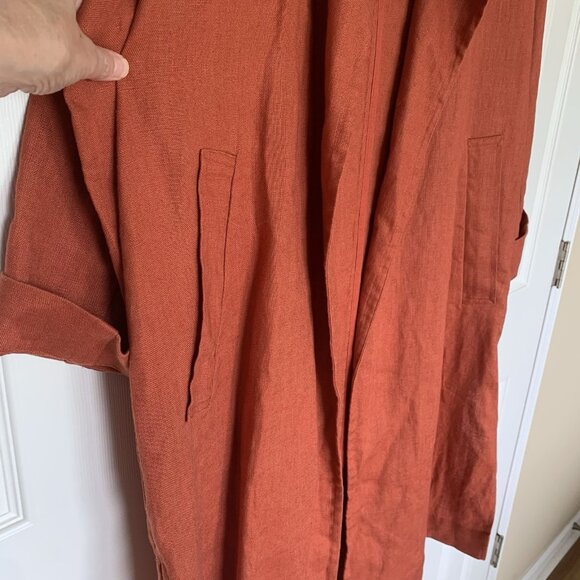 Eileen Fisher XS Rust Orange Duster Jacket Organic Cotton Open Front Long - Picture 3 of 9
